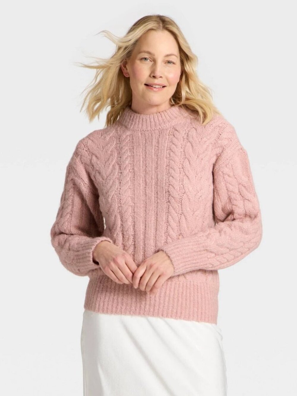 A New Day Pink Pullover‎ Cable Knit Sweater Size Small